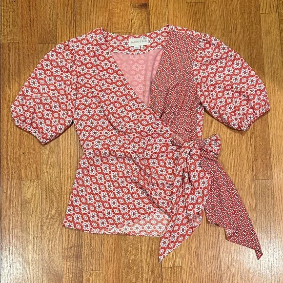 Sachin-Babi Elegant Red Wrap Top Size 8 - Picture 13 of 16